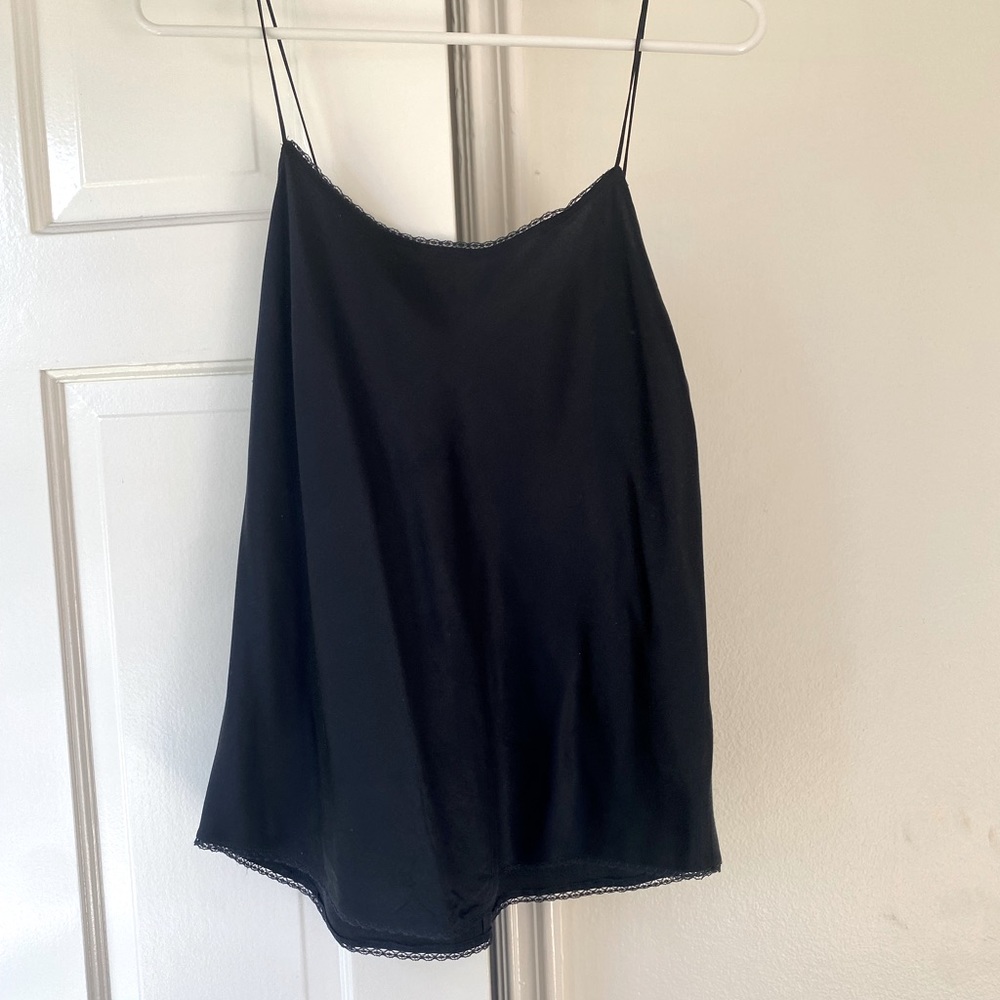 Vince Navy Blue Silk Tank w Lace Trimming